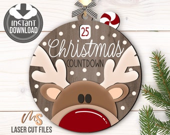 Christmas Countdown Ornament SVG - Reindeer Svg - Days Until Christmas Ornament Svg - Laser Cut Files - Reindeer Ornament - Glowforge Files