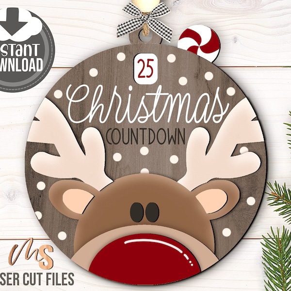 Christmas Countdown Ornament SVG - Reindeer Svg - Days Until Christmas Ornament Svg - Laser Cut Files - Reindeer Ornament - Glowforge Files