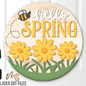 Gänseblümchen Hallo Frühlings-Türschild-Schild-Frühlings-Willkommens-Schild-Svg-Gänseblümchen-Svg-Bee-Svg-laser-Schnitt-Dateien - Frühlings-Türschild - Glowforge Cricut