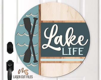 Lake Life SVG - Lake House Sign - Summer Door Hanger Svg - Lake Svg - Laser Cut Files - Lake House Decor - Lake Door Sign - Glowforge Files