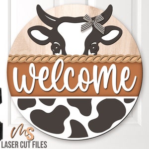 Cow Welcome Sign Svg - Cow Door Hanger SVG - Laser Cut Files - Cow Svg - Farmhouse Cow Sign Svg - Cow Door Sign - Glowforge Cricut