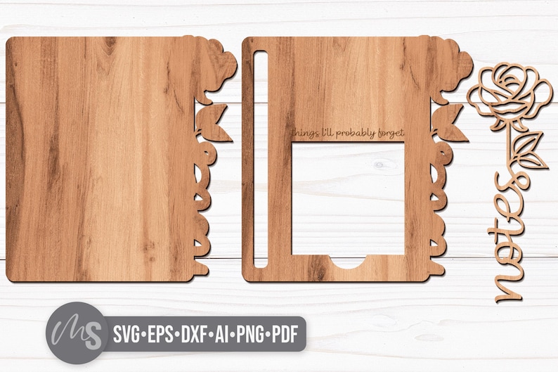 Rose Sticky Note Holder Svg - Personalized Sticky Notepad Holder Svg - Laser Cut Files - Desk Accessories - Sticky Note Holder Svg - Sticky Notepad Holder Svg - Sticky Note Svg - Name Sign Svg - Custom Name - cute desk accessories - office desk accessories - desk decor - pen holder - office decor - post it holder - womens office decor - Glowforge Files - Svg Files For Cricut - CNC Files