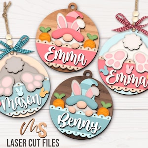 Gnom Osterkorb Tag SVG Bundle - Osterkorb Tag SVG - Osterhase Tag SVG - Laser Cut Dateien - Ostern Namensschild SVG - Glowforge Cricut
