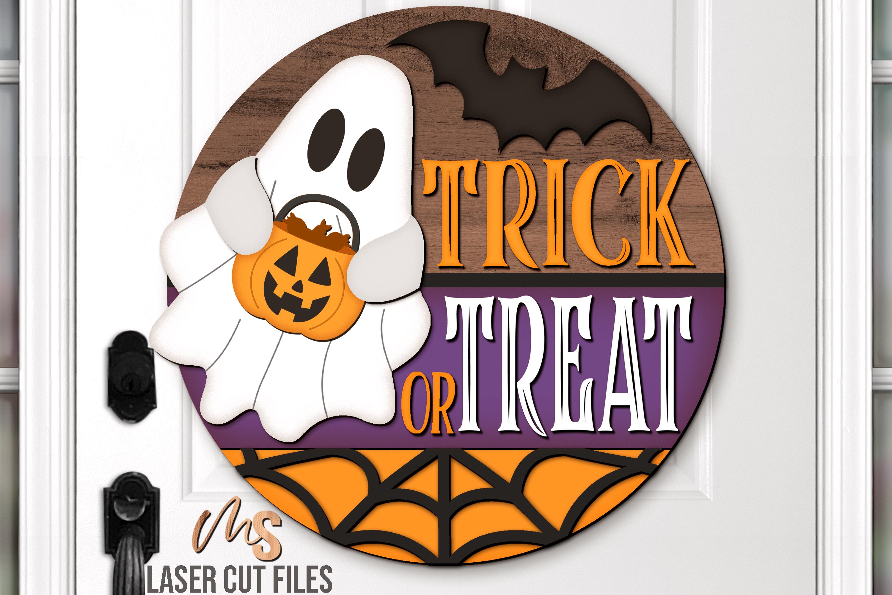 ゴーストハロウィンサインSVG - ハロウィンドアハンガーSVG - トリック 