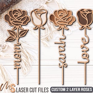 Moederdag Rose SVG-bundel - gepersonaliseerd Moederdagcadeau - bloemen voor moeder Svg - oma Svg - lasergesneden bestanden - Glowforge Cricut CNC