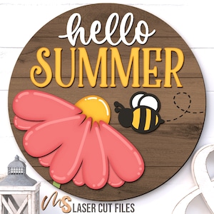 Daisy Hello Summer Door Hanger Svg - Summer Welcome Sign Svg - Daisy ...