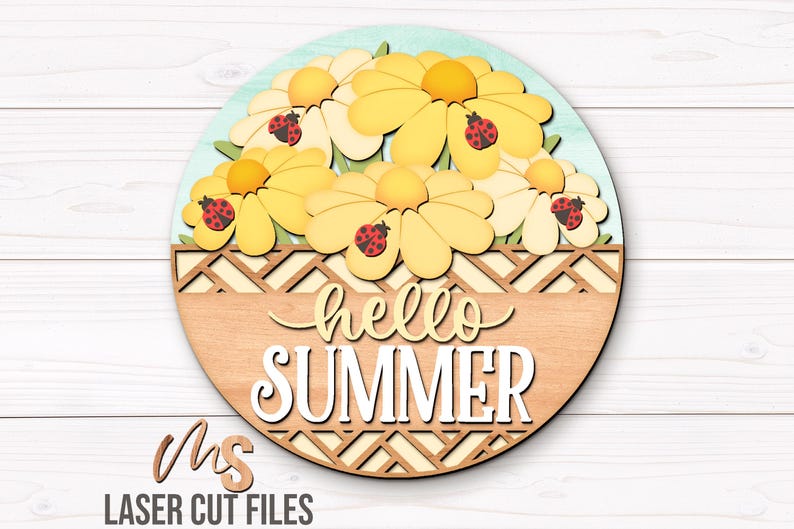 Floral Ladybug Summer Door Hanger SVG: Hello Summer Welcome Sign Laser ...