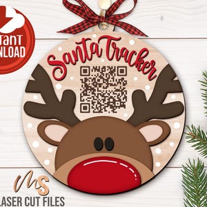 Reindeer Santa Tracker Christmas Ornament SVG - Reindeer Ornament Svg - Rudolph Svg - Laser Cut Files - Glowforge Cricut