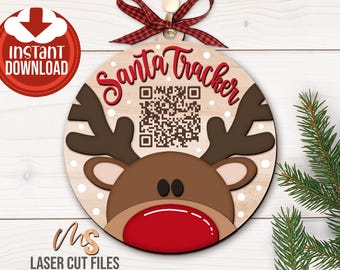 Reindeer Santa Tracker Christmas Ornament SVG - Reindeer Ornament Svg - Rudolph Svg - Laser Cut Files - Glowforge Cricut
