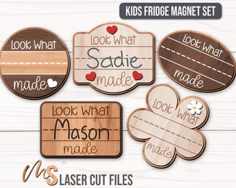 Look What I Made Custom Fridge Magnet SVG Bundle: Kids Magnet Svg Craft Kit Laser Cut Files for Glowforge/Cricut