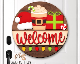Christmas Welcome Sign SVG: Christmas Door Hanger Laser Cut Files for Glowforge/Cricut