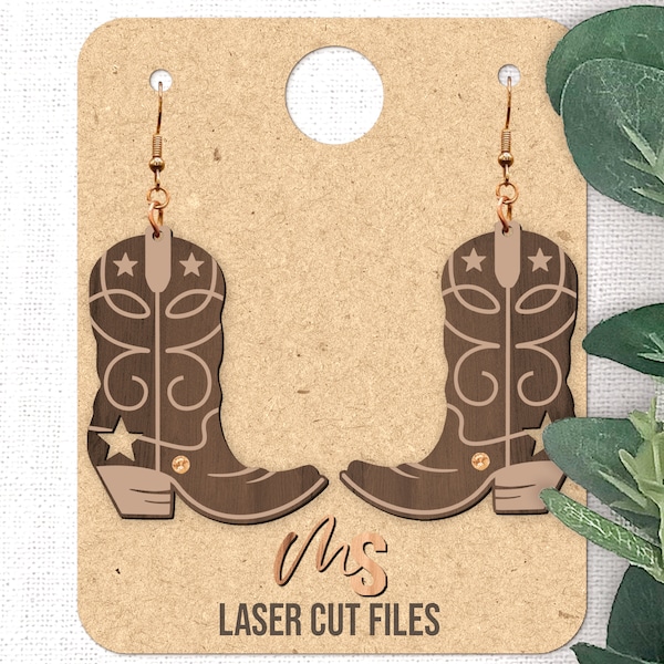 Cowboy Boot Earrings SVG - Western Earrings Svg - Cowboy Boots Dangle Earrings - Laser Cut Files - Cowgirl Boots Svg - Glowforge Cricut