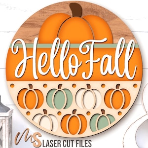 Pumpkin Hello Fall Door Hanger SVG - Fall Door Sign - Pumpkin Svg - Laser Cut Files - Fall Welcome Sign Svg - Fall Decor - Glowforge Cricut