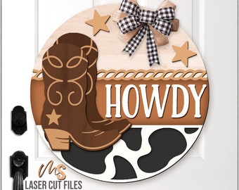 Howdy Western Door Hanger Svg - Cowboy Boot Svg - Western Door Sign - Laser Cut Files - Welcome Sign Svg - Western Svg - Glowforge Cricut