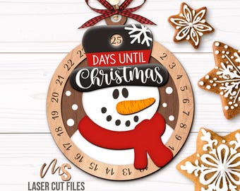 Christmas Countdown Snowman Ornament SVG: Days Until Christmas Ornament SVG Laser Cut Files for Glowforge/Cricut
