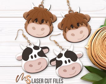 Cow Earrings SVG Bundle: Western Farm Animal Dangle Earrings Laser Cut Files Glowforge/Cricut