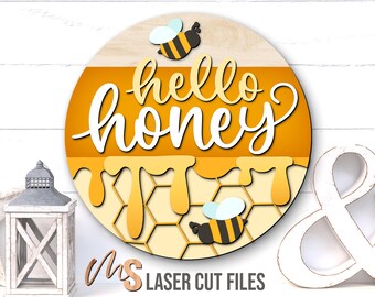 Hello Honey Bee Door Hanger SVG: Hello Summer Welcome Sign Laser Cut Files Cricut