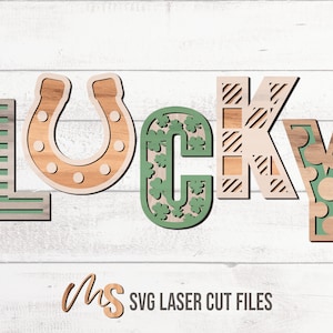 St Patrick&#39;s Day SVG - Lucky Svg - Laser Cut Files - St Patrick&#39;s Day Shelf Sitter - St Patrick&#39;s Day Decor - Shamrock Svg - Glowforge Files