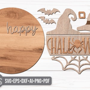 Halloween Door Hanger Svg - Happy Halloween Sign Svg - Witch Hat Svg - Laser Cut Files - Halloween Door Sign - Glowforge Files - Halloween Welcome Sign Svg - Halloween Porch Sign - Halloween Decor - Witch Svg - Spider Web Svg - Front Door Decor