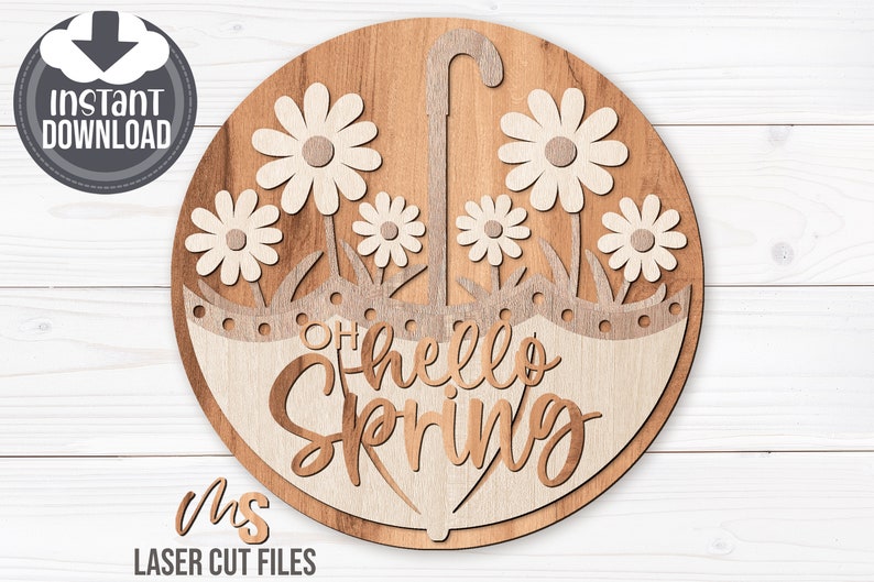 Daisy Hello Spring Door Hanger Svg - Floral Umbrella Welcome Sign Svg ...