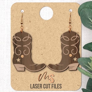Cowboylaarzen Earring SVG - western oorbellen Svg - cowboylaarzen bungelen oorbellen - lasergesneden bestanden - cowgirl laarzen Svg - Glowforge Cricut