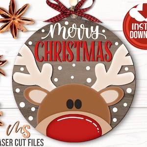 Renne joyeux Noël ornement SVG - renne ornement Svg - joyeux Noël Svg - renne Svg - fichiers découpés au Laser - Glowforge Cricut