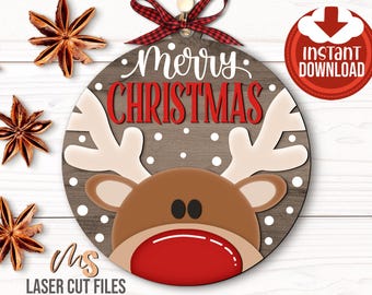 Rentier Frohe Weihnachten Ornament SVG - Rentier Ornament SVG - Frohe Weihnachten SVG - Rentier Rentier SVG - Laser Cut Dateien - Glowforge Cricut