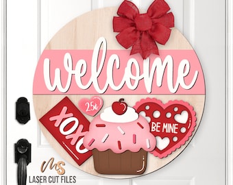 Valentines Day Welcome Sign SVG: Valentine Door Hanger SVG Laser Cut Files Glowforge/Cricut