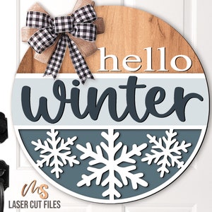 Hallo Winter-Türschild SVG - Schneeflocke Dekor - Winter Willkommensschild - Laser Cut Dateien - Schneeflocke Türschild - Glowforge Dateien Cricut