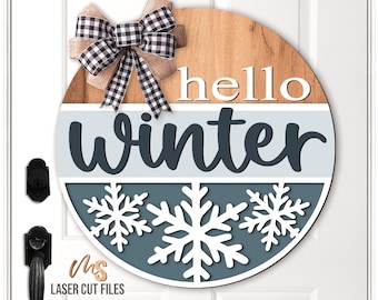 Hello Winter Door Hanger SVG - Snowflake Svg - Winter Welcome Sign Svg - Laser Cut Files - Snowflake Door Sign Svg - Glowforge Files Cricut