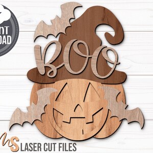 Jack O Lantern Halloween Door Hanger SVG: Boo Halloween Sign Laser Cut ...