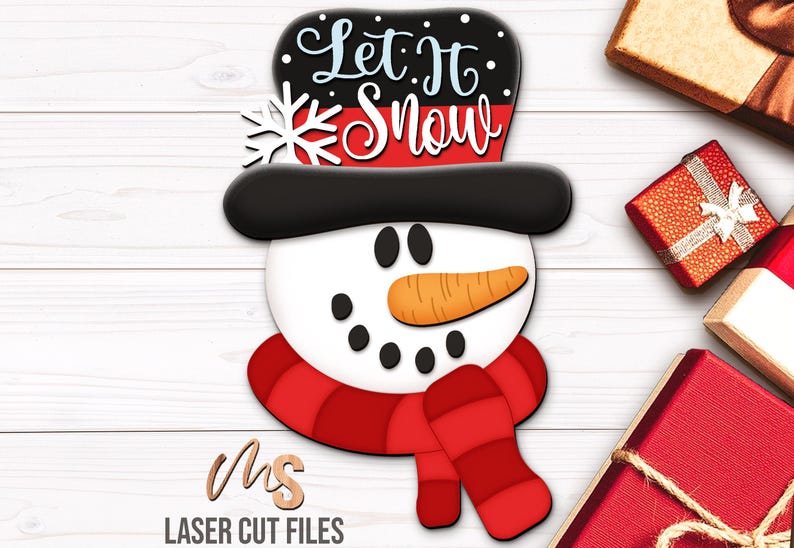 Let It Snow Snowman Sign SVG: Winter Door Hanger SVG Laser Cut Files ...