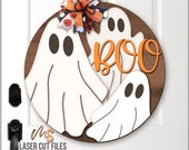 Ghost Halloween Sign Svg - Halloween Door Hanger Svg - Ghost Svg - Boo Svg - Laser Cut Files - Halloween Door Sign - Glowforge Cricut