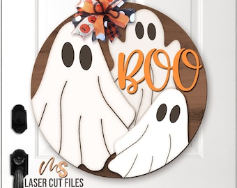 Duch Halloween Sign SVG - Halloween Door Hanger SVG - Duch SVG - Boo SVG - Pliki wycinane laserowo - Halloween Door Sign - Glowforge Cricut