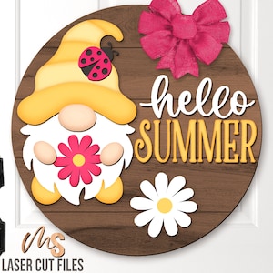 Hallo zomer kabouter deurhanger SVG - zomer welkom teken Svg - zomer kabouter Svg - lasergesneden bestanden - zomer kabouter teken Svg - Glowforge Cricut