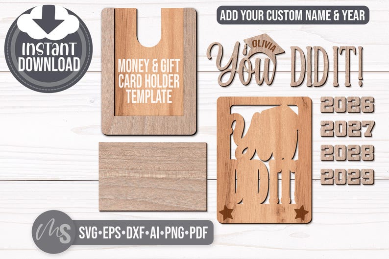 Custom Graduation Gift Card Holder SVG: Class of 2026 Gift Tag Money ...