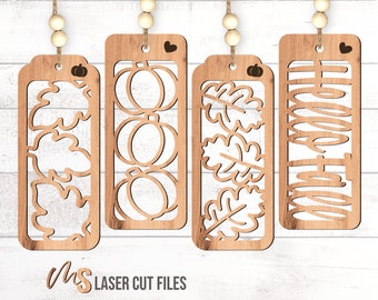 Fall Bookmark SVG Bundle: Wood & Leather Bookmark Template Laser Cut Files for Glowforge