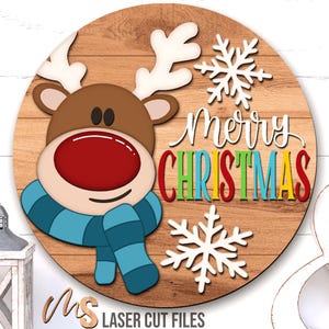 Reindeer Merry Christmas Sign SVG - Christmas Door Hanger Svg - Reindeer Svg - Laser Cut Files - Christmas Door Sign - Glowforge Files - Merry Christmas Svg - Reindeer Door Hanger - Reindeer Sign - Christmas Porch Sign - Christmas Decor - CNC Files