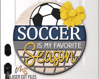 Soccer Season Sign SVG: Soccer Ball Door Hanger Laser Cut Files Glowforge/Cricut