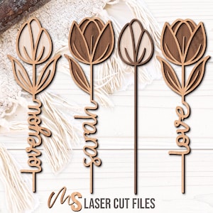 Pacchetto SVG Tulipano personalizzato - Fiori di Tulipano SVG - SVG San Valentino - File tagliati al laser - Regali di anniversario - File CNC Glowforge Cricut