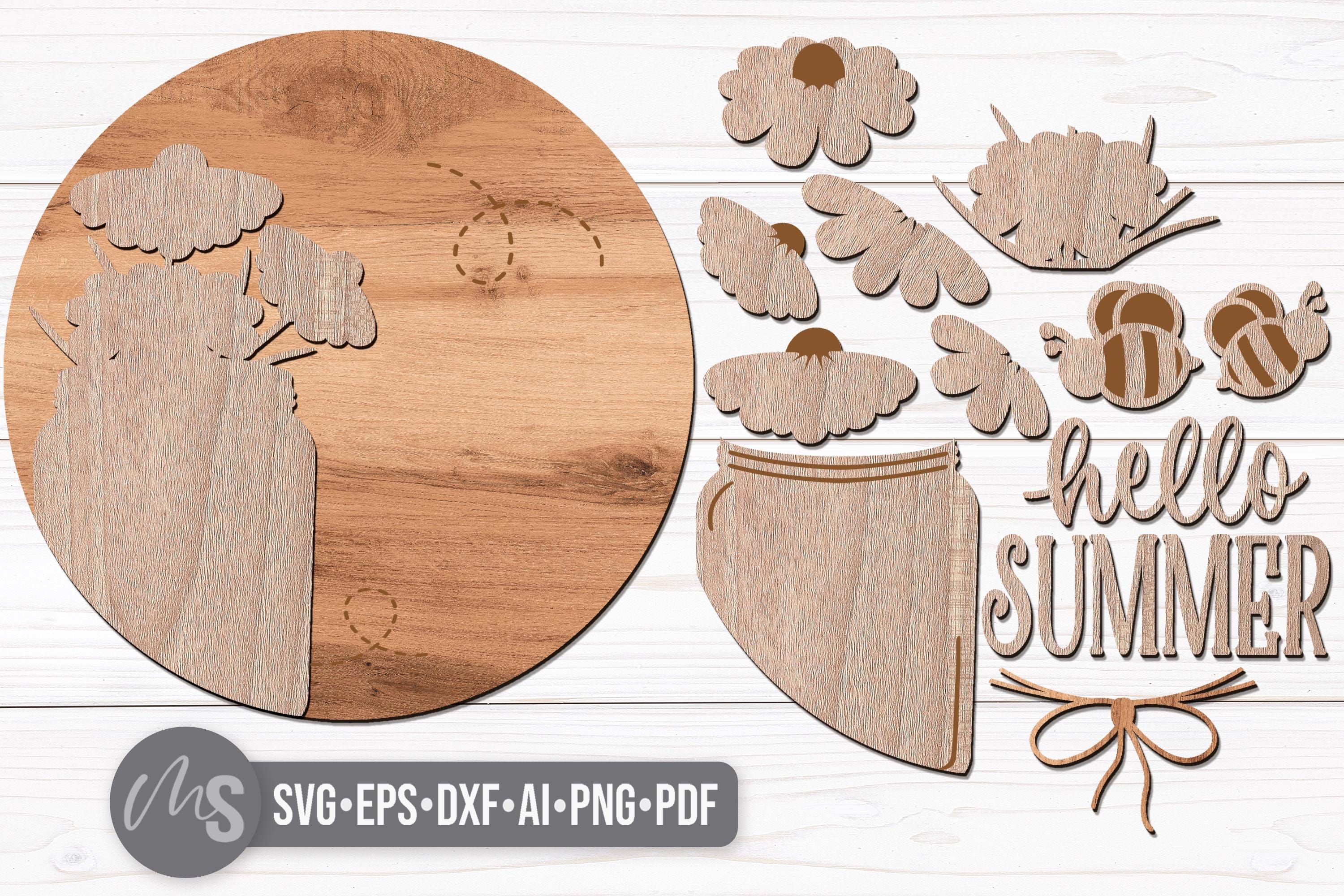 Mason Jar Daisy Summer Door Hanger Svg - Hello Summer Welcome Sign Svg ...