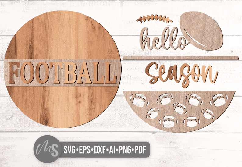 May include: A wooden sign with the words "FOOTBALL Season" and a football design. The sign is made of wood and has a rustic look.