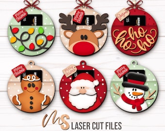 Christmas Gift Card Holder SVG Bundle: Money Holder Ornament Laser Cut Files Glowforge/Cricut