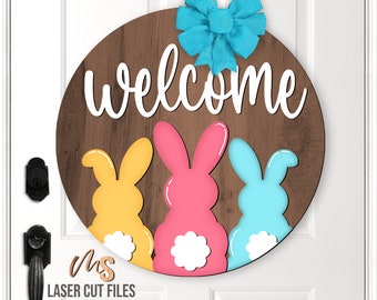 Easter Bunny Welcome Sign SVG - Easter Door Hanger Svg - Easter Bunny Svg - Laser Cut Files - Easter Spring Door Sign - Glowforge Cricut