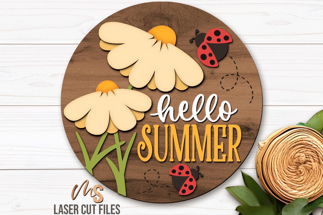Daisy Summer Door Hanger Svg - Hello Summer Welcome Sign Svg - Ladybug ...