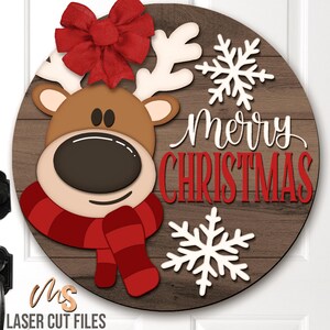 Reindeer Merry Christmas Sign SVG - Christmas Door Hanger Svg - Reindeer Svg - Laser Cut Files - Christmas Door Sign - Glowforge Files - Merry Christmas Svg - Reindeer Door Hanger - Reindeer Sign - Christmas Porch Sign - Christmas Decor - CNC Files