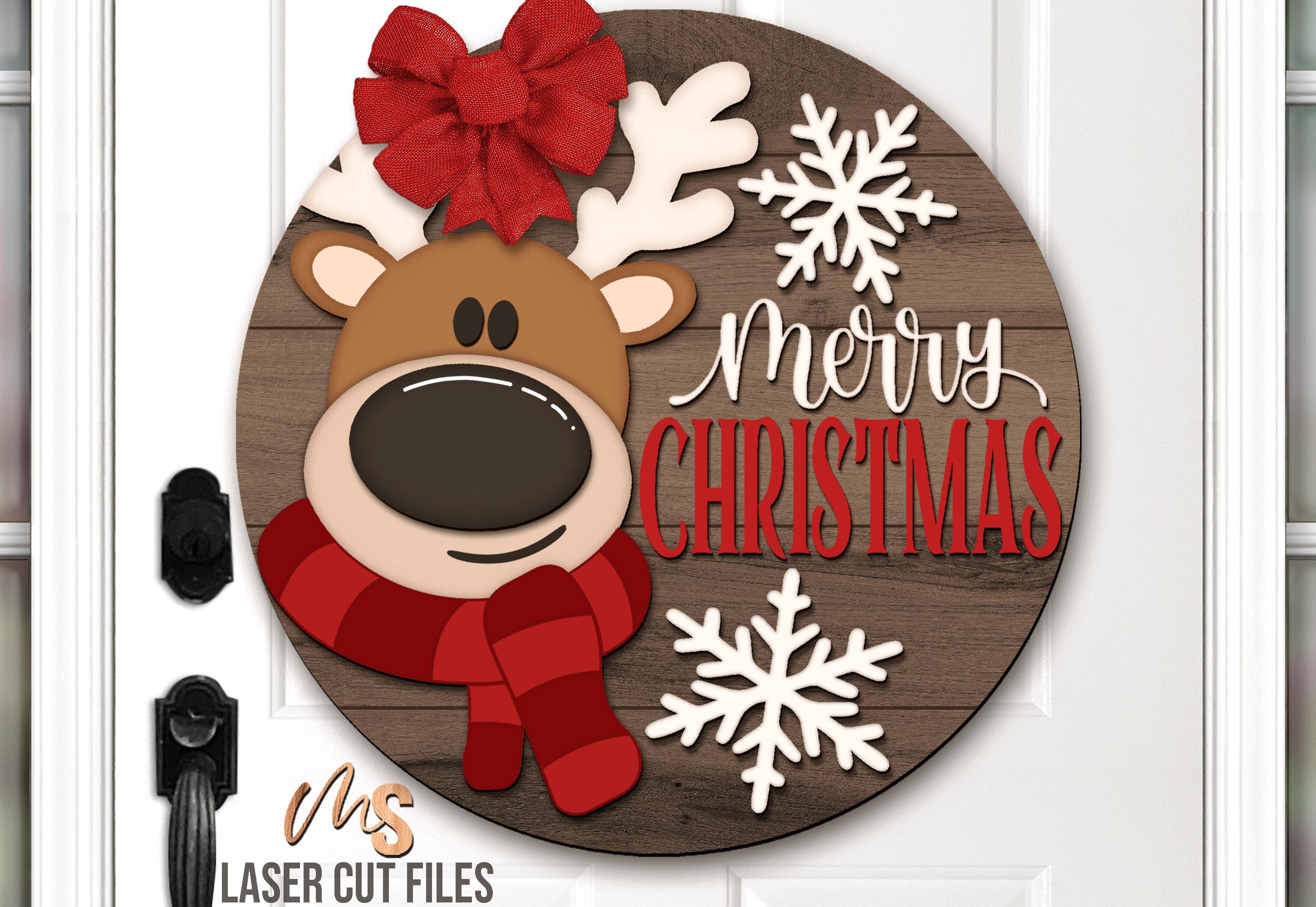 Reindeer Merry Christmas Sign SVG - Christmas Door Hanger Svg ...
