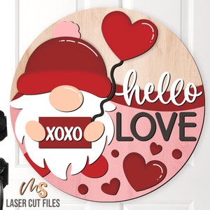 Gnome de la Saint-Valentin accroche-porte SVG - Gnome Svg - fichiers découpés au Laser - Svg de la Saint-Valentin - XOXO Svg - Saint Valentin signe - Glowforge Cricut