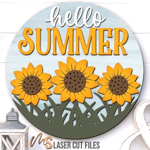 Sticker pour porte été tournesol Bonjour Svg - signe de bienvenue été Svg - Svg tournesol - fichiers découpés au Laser - plaque de porte été - Glowforge Cricut