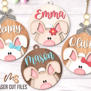 Lapin de Pâques étiquette de panier SVG - étiquette de panier de Pâques Svg - lapin de Pâques étiquette Svg - fichiers découpés au Laser - étiquette de nom de panier de Pâques - Glowforge Cricut